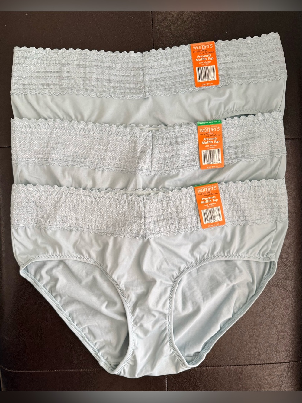 Warner’s~No Pinching, No Problem~Lace Trim Hipsters~5609~3 Pairs~Aqua~New